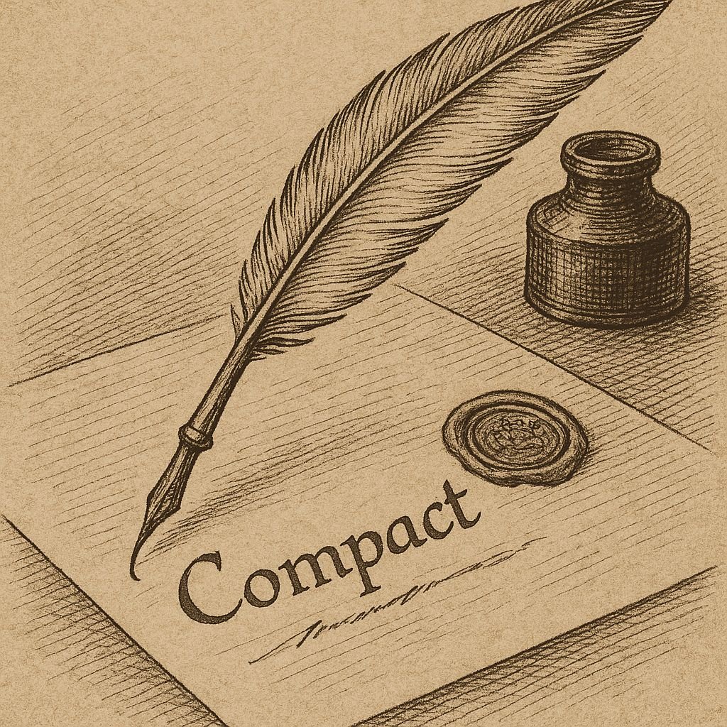 An inked quill signing The Compact.