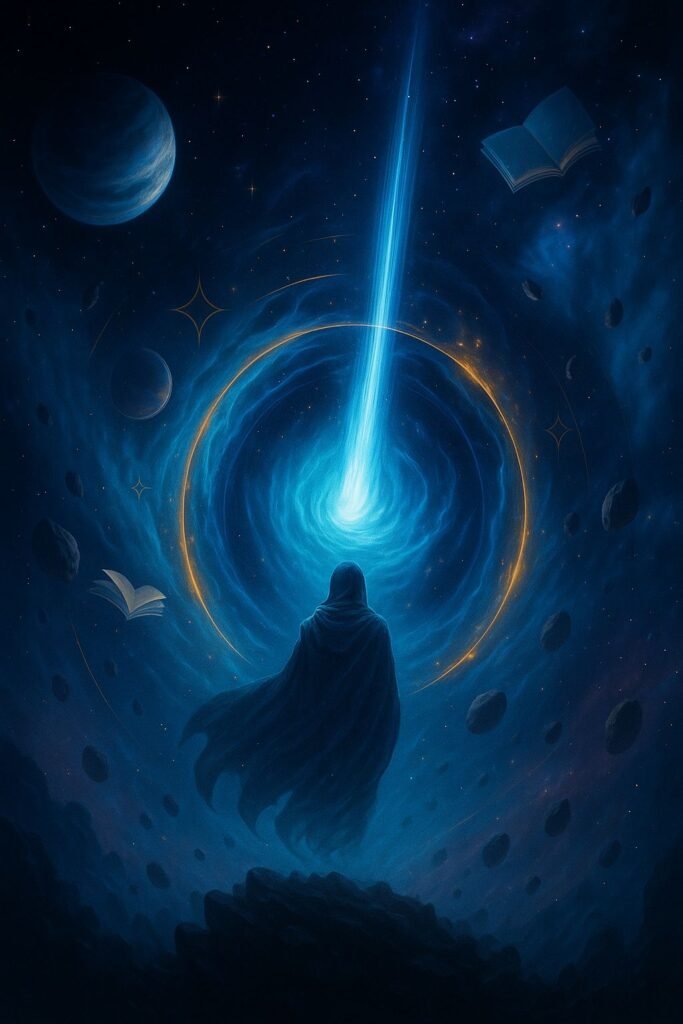 The Sojourner of Worlds beholds the vastness of possibility through celestial inspiration and eldritch lore.